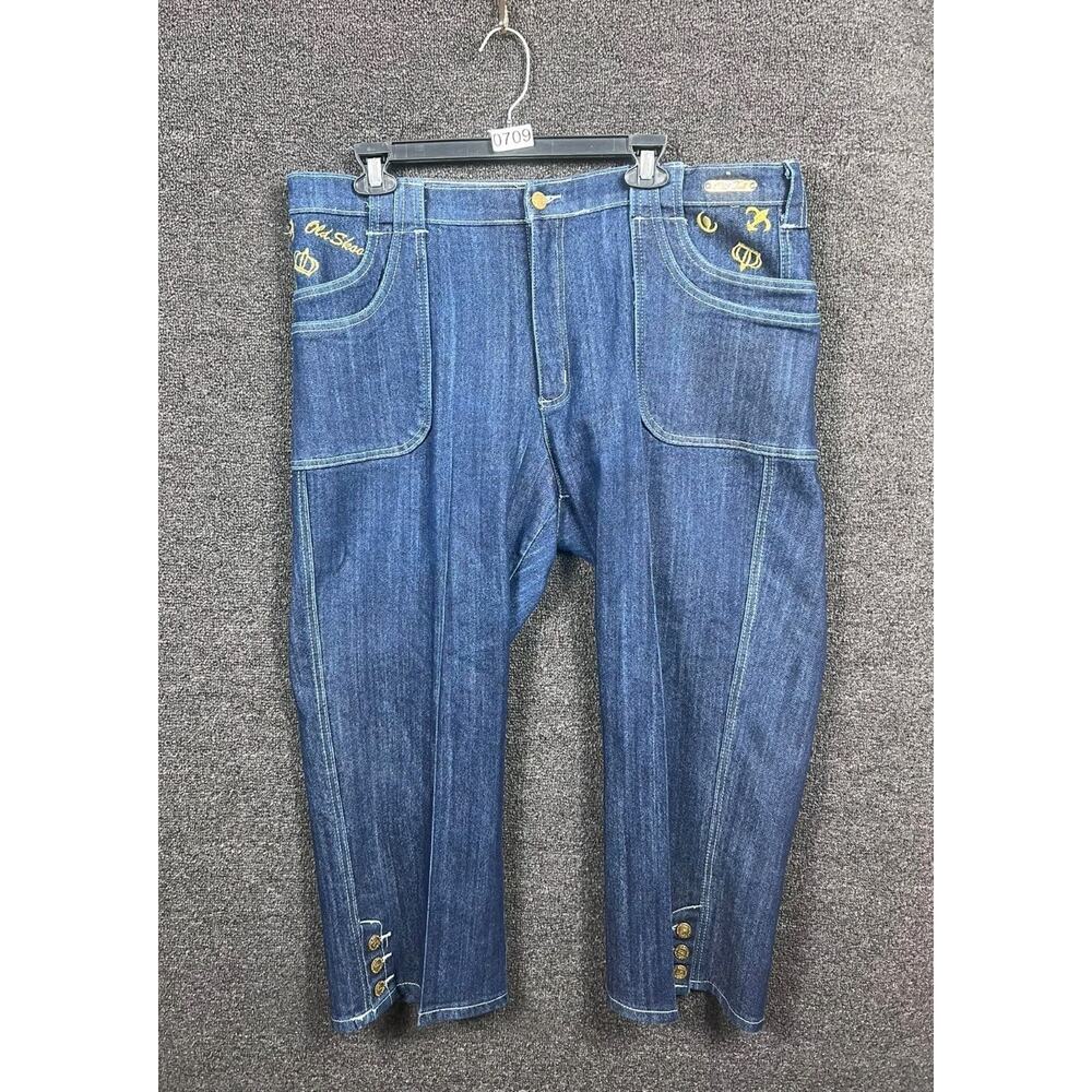Old Skool Capri Jeans Womens 18 Blue Denim Gold Embroidered High Rise 38W X 23L